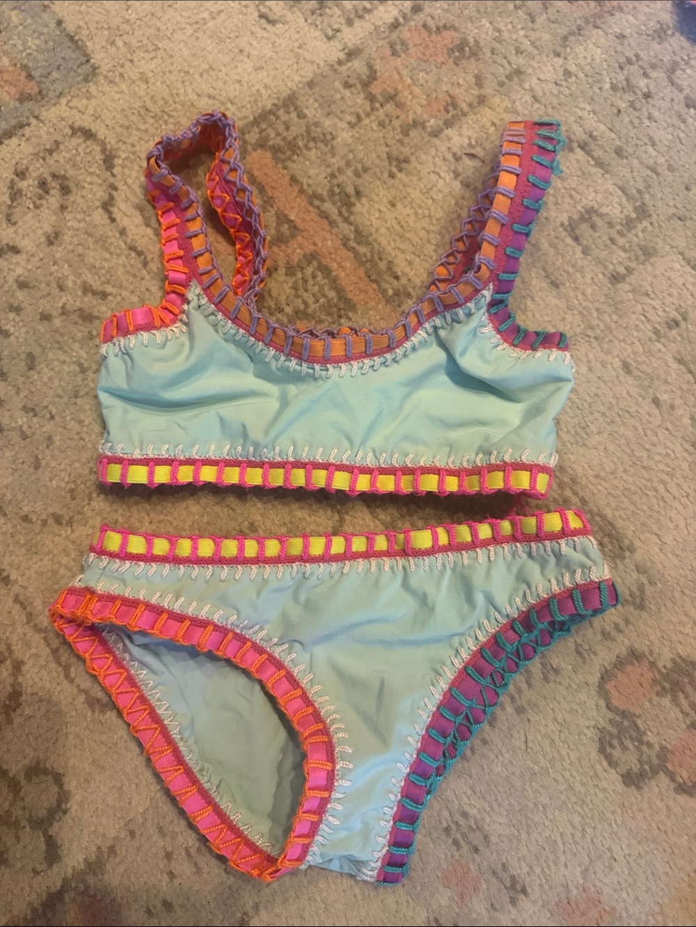 Pilyq Light Blue Bikini with Pink, Orange, Yellow & Teal Trim